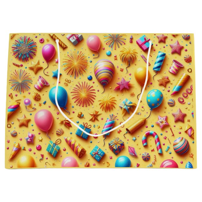 Party in Gelb Große Geschenktüte (Vorderseite)