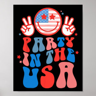 Party In The Usa Happy Face Smile American Flag 4t Poster