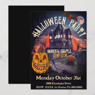 Party Jack o Lantern Schloss Schwarz Vintage Einladung