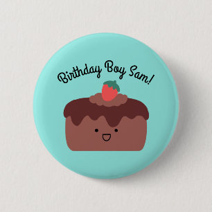 Party Junge Birthday Brown Chocolate Cake Button