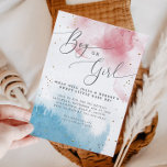 Party Junge oder Mädchen Einladung<br><div class="desc">Modernes Aquarellgeschlecht zeigt Party Einladung mit rosa und blauen Aquarellkunst mit Imitaten Gold Glitzer. Der Typografentext sagt "Junge oder Mädchen" in elegantem Script-Schriftart. Ideal für ein Gender-Enthüllungs-Party in jeder Jahreszeit.</div>