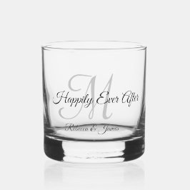 Party Kalligraphie Mit Monogramm glücklich immer n Whiskyglas