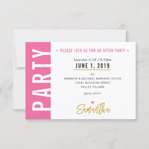PARTY-KARTE süß hübsch rosa weiße Herzen Gold RSVP Karte