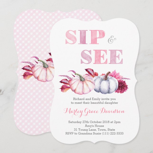 Party-Karten mit rosa grauen Pumpkins Einladung (Vorne/Hinten)