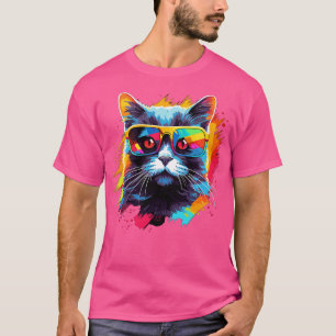 Party Katze in Sonnenbrille Männer Frauen 80er 90e T-Shirt
