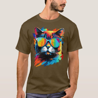 Party Katze in Sonnenbrille Männer Frauen 80er 90e T-Shirt