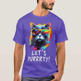 Party Katze in Sonnenbrille Männer Frauen 90er Ret T-Shirt