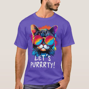 Party Katze in Sonnenbrille Männer Frauen 90er Ret T-Shirt