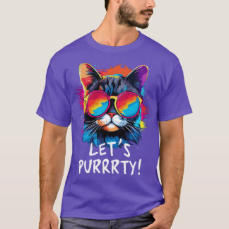 Party Katze in Sonnenbrille Männer Frauen 90er Ret T-Shirt