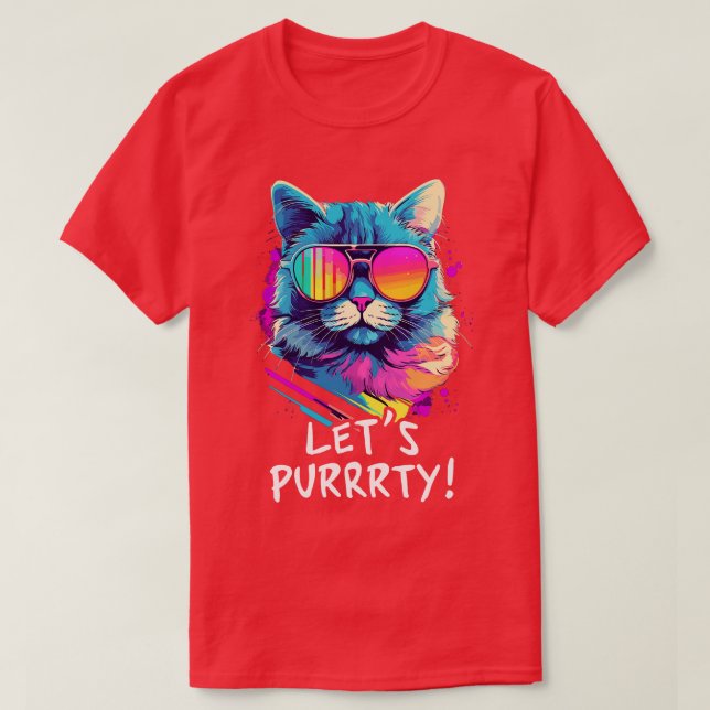 Party Katze in Sonnenbrille Männer Frauen 90er Ret T-Shirt (Design vorne)