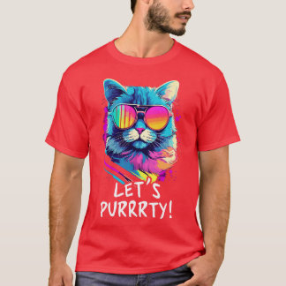 Party Katze in Sonnenbrille Männer Frauen 90er Ret T-Shirt