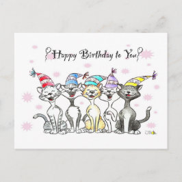 Party Katzen Geburtstagskarte - Handgezeichnete Ku Postkarte
