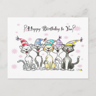 Party Katzen Geburtstagskarte - Handgezeichnete Ku Postkarte