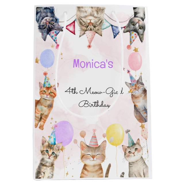 Party Katzen Meu-Kindergeburtstag Mittlere Geschenktüte (Vorderseite)