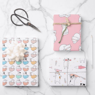 Party Katzen Rosa Geschenkpapier Set