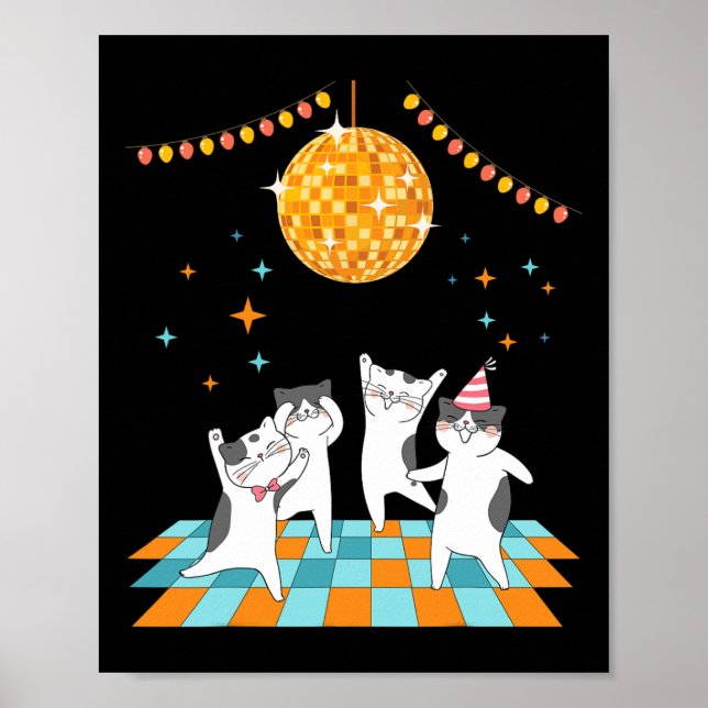 Party Katzen tanzen im Diskothek Ball Poster (Vorne)