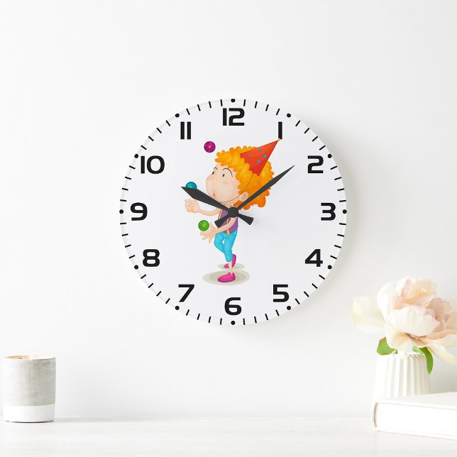 Party Kid Juggling farbenfrohe Balls Große Wanduhr (Von Creator hochgeladen)