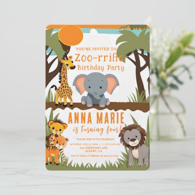 Party Kindergeburtstag Einladungen für Tiere - Maß (Stehend Vorderseite)