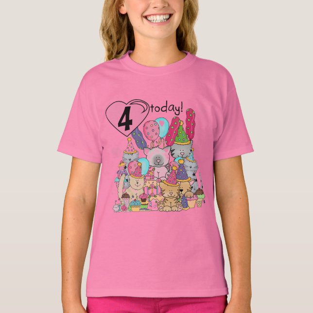Party Kittens 4. Geburtstag T - Shirt und Geschenk (Vorderseite)