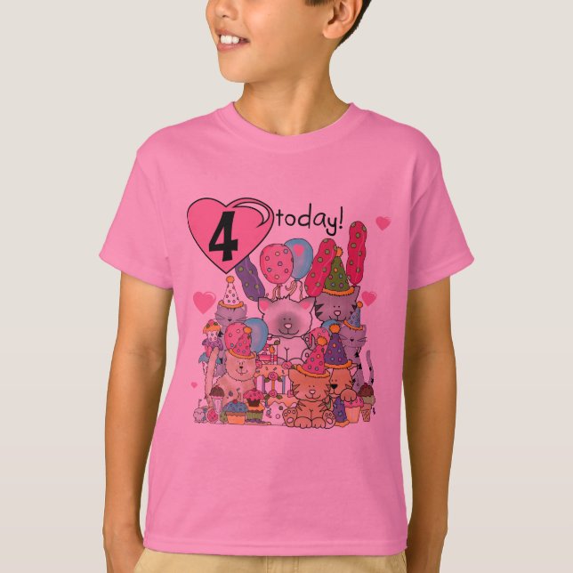 Party Kittens 4. Geburtstag T - Shirt und Geschenk (Vorderseite)