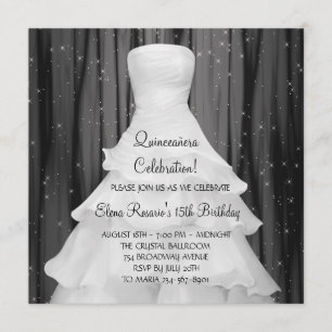 Party Kleid Schwarz-weiß Quinceanera Einladungen