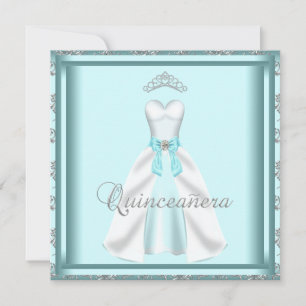 Party-Kleid Tiara Türkis Damast Quinceanera Einladung