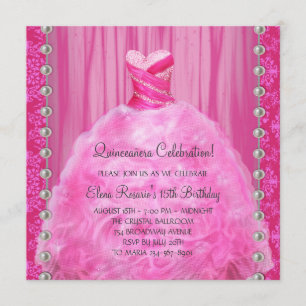 Party Kleidung Perlen Hot Pink Quinceanera Einladu Einladung