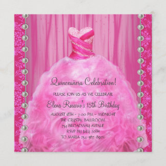 Party Kleidung Perlen Hot Pink Quinceanera Einladu Einladung