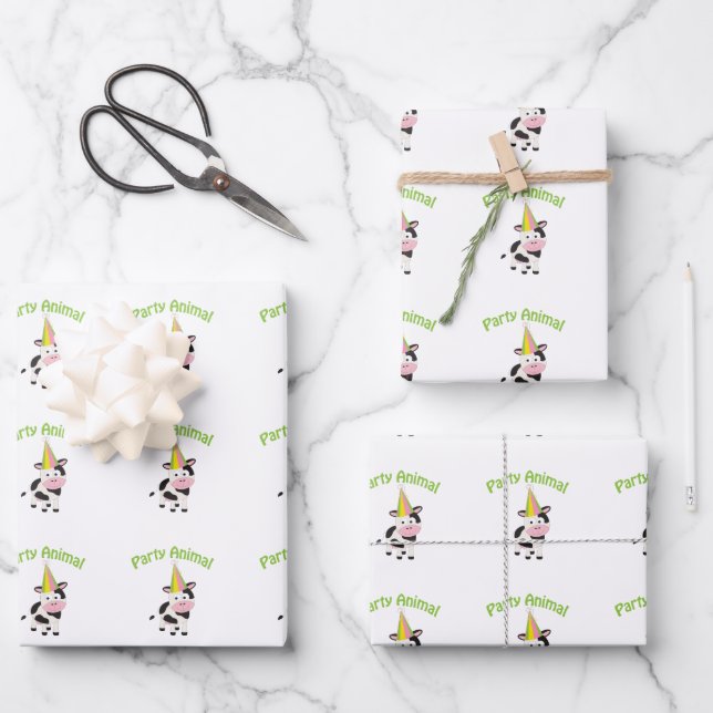 Party!Kuh Geschenkpapier Set (Vorderseite)