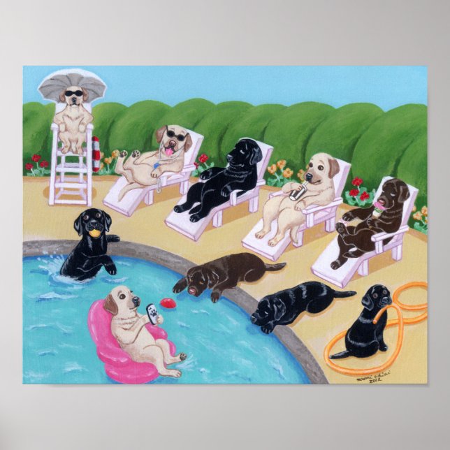 Party-Labradors-Artwork der Pool-Seite Poster (Vorne)