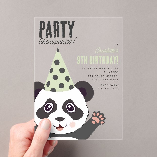 Party Like a Panda Kids Cute Birthday Party Acryleinladungen (Insitu (Handheld))
