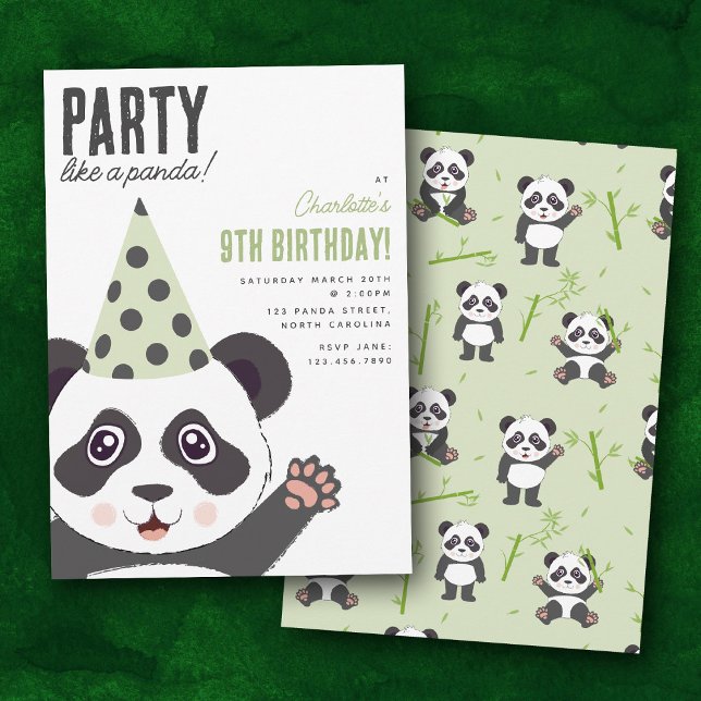 Party Like a Panda Kids Cute Birthday Party Einladung (Party Like a Panda Kids Cute Birthday Party Invitation)