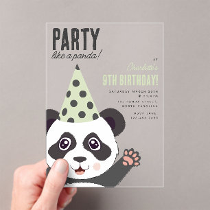 Party Like a Panda Kinder Geburtstagsfeier Acryleinladungen