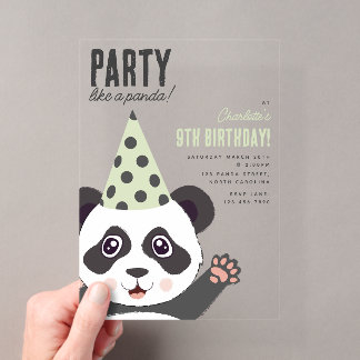 Party Like a Panda Kinder Geburtstagsfeier Acryleinladungen