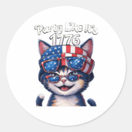 Party Like It’s 1776 - Patriotic Party Cat Aufkleb Runder Aufkleber
