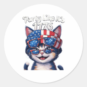 Party Like It’s 1776 - Patriotic Party Cat Aufkleb Runder Aufkleber