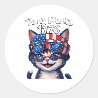 Party Like It’s 1776 - Patriotic Party Cat Aufkleb Runder Aufkleber