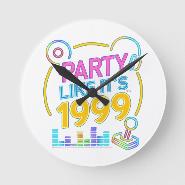 Party Like It’s 1999®™ – Neon Soundtrack Runde Wanduhr (Vorderseite)
