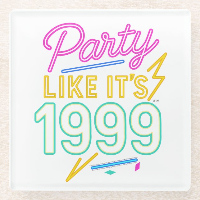 Party Like It’s 1999®™ – Neonspannung Glasuntersetzer (Vorderseite)