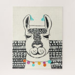 Party Llama - Portrait Puzzle<br><div class="desc">Party Llama III von Chariklia Zarris. Verfügt über das Gesicht eines Lamas in kräftigen Farben mit einem lustigen,  geometrischen Hintergrund.</div>
