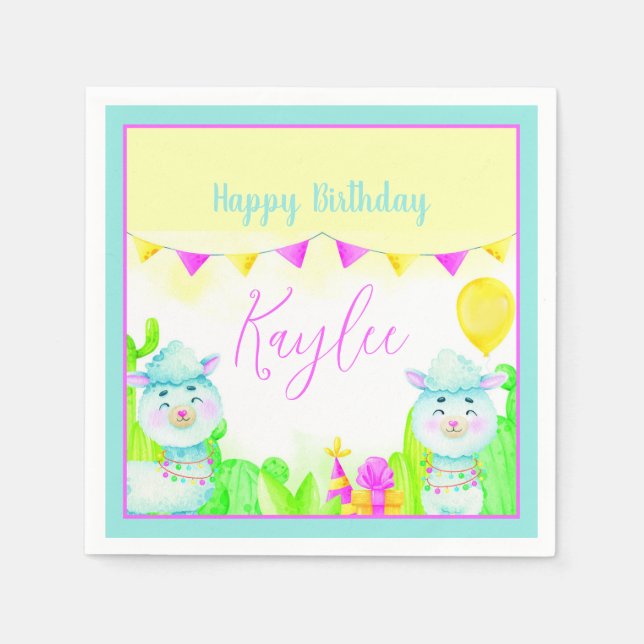 Party Llamas Geburtstagsparty personalisiert Serviette (Vorderseite)