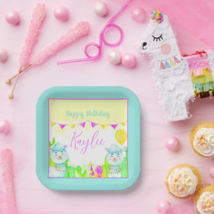 Party Llamas Kindergeburtstagsfeier personalisiert Pappteller