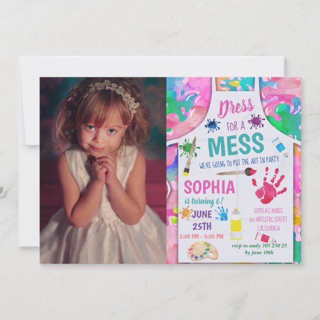 Party Malerei Party mit Foto Girl Geburtstag Einladung (Vorderseite)