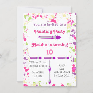 Party Malerei Rosa und Lila Einladung