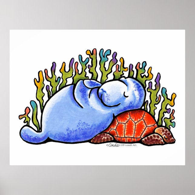 Party Manatee Sea Turtle Slumber Poster (Vorne)