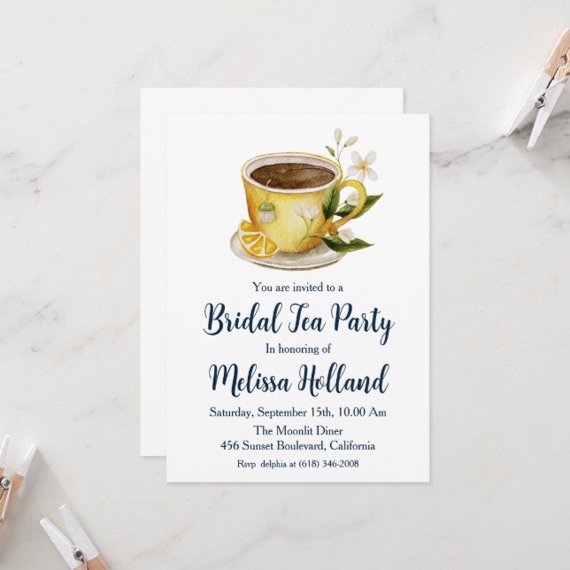 Party mit botanischem Gartentee Brautparty Einladung (Vorderseite/Rückseite Beispiel)