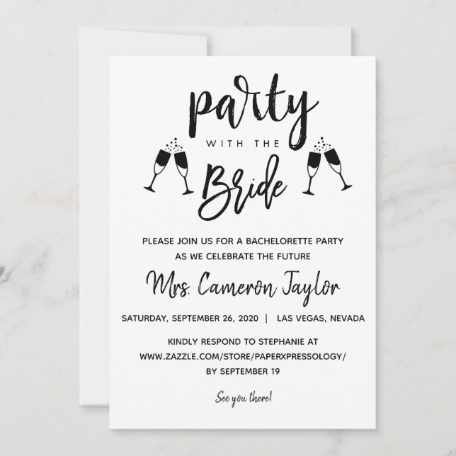 Party mit Bride Brautparty Details Einladung (Vorderseite)