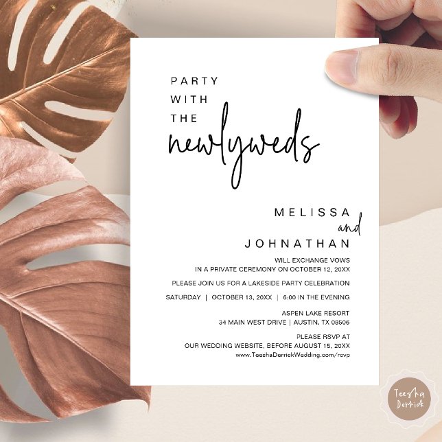 Party mit den Neugeborenen, Hochzeitsessen Einladung (Party with the newlyweds, Post wedding dinner celebration invitation card, PDF, in Black and White)