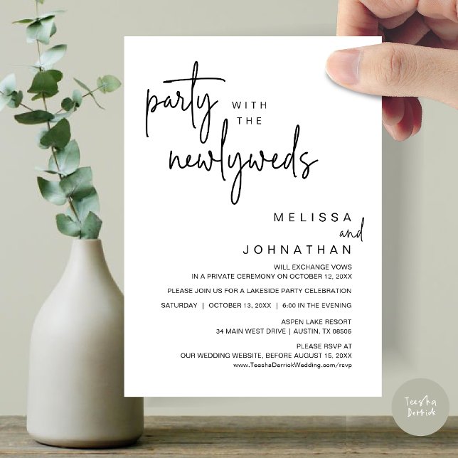 Party mit den Neugeborenen, Hochzeitsessen Einladung (Party with the newlyweds, Post wedding dinner celebration invitation card, PDF, in Black and White)