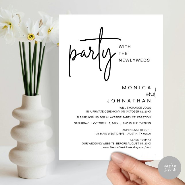 Party mit den Neugeborenen, Hochzeitsessen Einladung (Party with the newlyweds, Post wedding dinner celebration invitation card, PDF, in Black and White)